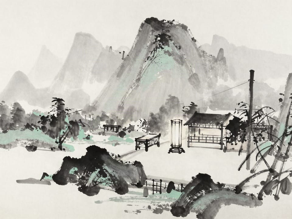 Ink wash painting: A lantern-lit map room the night before battle, every enemy position already marked.