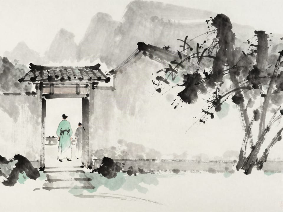 Ink wash painting: A physician’s fee refused at the door while the illness spreads through the house.