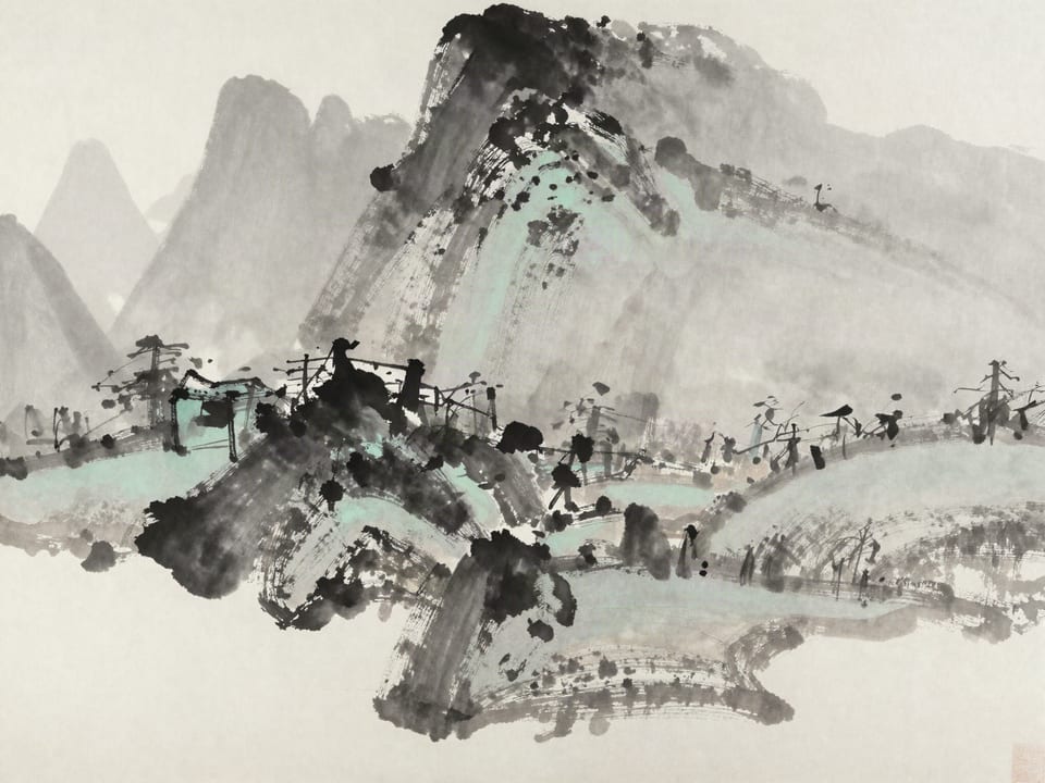 Ink wash painting: A magician’s empty silk cloth spread flat, everything beneath it hidden from view.